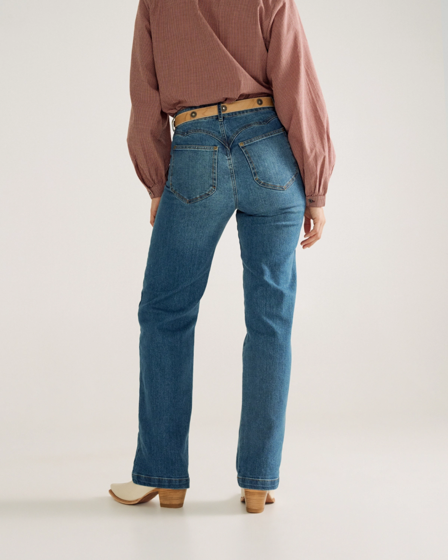 Back view of Women's Vintage High Rise Jean - Medium Wash on model